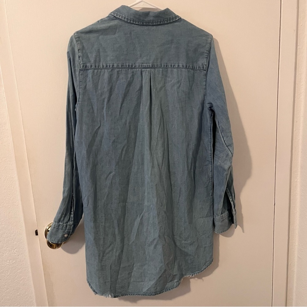Aerie Distressed Denim Mini Dress Chambray Button Down Small - Picture 9 of 12